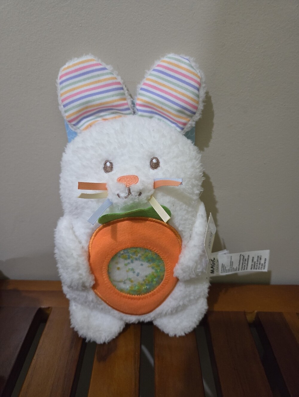 Magic Years Seek and Squish Bunny Rabbit Baby Toy 9" with Orange Carrot NWT